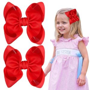 imageOAOLEER 2PCS 35inch Hair Bows for GirlsWhite Stain Ribbon Hair Bows Alligator Clips Hair Accessories for Back To School Teen Toddler Girls Kids WhiteRed