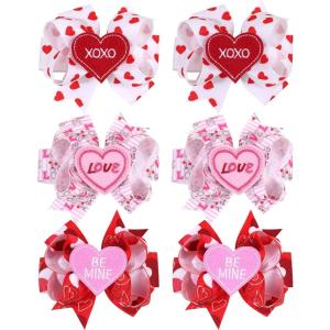 imageOAOLEER Valentine Hair Bows for Girls Pink Love Heart Pattern Alligator Clips Bows for Girls Toddlers Kids Womens Valentines BowsAValentines BowsA