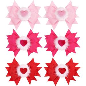 imageOAOLEER Valentine Hair Bows for Girls Pink Love Heart Pattern Alligator Clips Bows for Girls Toddlers Kids Womens Valentines BowsAValentines BowsB