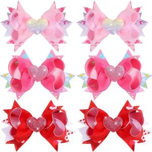 imageOAOLEER Valentine Hair Bows for Girls Pink Love Heart Pattern Alligator Clips Bows for Girls Toddlers Kids Womens Valentines BowsAValentines Hair Bows  5