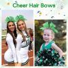 image:imageOAOLEER 6PCS Glitter Cheer Hair Bows for Cheerleading Sparkly Leather Ponytail Holder Elastic Band Handmade Hair Tie for Cheerleader Teen Girls College Sports SilverGreen