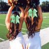image:imageOAOLEER 6PCS Glitter Cheer Hair Bows for Cheerleading Sparkly Leather Ponytail Holder Elastic Band Handmade Hair Tie for Cheerleader Teen Girls College Sports SilverGreen