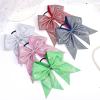 image:imageOAOLEER 6PCS Glitter Cheer Hair Bows for Cheerleading Sparkly Leather Ponytail Holder Elastic Band Handmade Hair Tie for Cheerleader Teen Girls College Sports SilverGreen