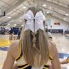 image:imageOAOLEER 6PCS Glitter Cheer Hair Bows for Cheerleading Sparkly Leather Ponytail Holder Elastic Band Handmade Hair Tie for Cheerleader Teen Girls College Sports SilverSilver