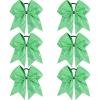 image:imageOAOLEER 6PCS Glitter Cheer Hair Bows for Cheerleading Sparkly Leather Ponytail Holder Elastic Band Handmade Hair Tie for Cheerleader Teen Girls College Sports SilverGreen