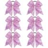 image:imageOAOLEER 6PCS Glitter Cheer Hair Bows for Cheerleading Sparkly Leather Ponytail Holder Elastic Band Handmade Hair Tie for Cheerleader Teen Girls College Sports SilverPink