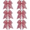 image:imageOAOLEER 6PCS Glitter Cheer Hair Bows for Cheerleading Sparkly Leather Ponytail Holder Elastic Band Handmade Hair Tie for Cheerleader Teen Girls College Sports SilverRed