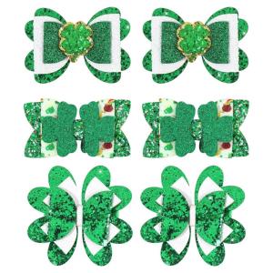 image:imageOAOLEER 6PCS St Patricks Day Hair Bows Clips for Girls Grosgrain Ribbon Green Clover Hair Bows Lucky Irish Party Bowknot Hairpins Barrette for Women Chirld Kids St PatricksESt PatricksD