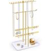 image:imageOAOLEER Jewelry Stand Holder OrganizerNecklace Holder Gold Jewelry Stand Displays with Hanging Storage for Necklace Bracelet Earrings Rings4Tier