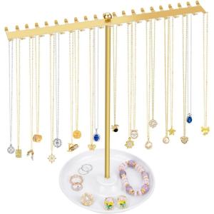 image:imageOAOLEER Jewelry Stand Holder OrganizerNecklace Holder Gold Jewelry Stand Displays with Hanging Storage for Necklace Bracelet Earrings Rings1Tier