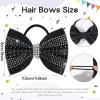 image:imageOaoleer 12Pcs Small Glitter Cheer Bows for Cheerleader45inch Rhinestones Hair Bow Elastic Band Ponytail Holder for Cheerleading Girls Sports GreenBlack