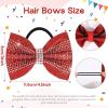 image:imageOaoleer 12Pcs Small Glitter Cheer Bows for Cheerleader45inch Rhinestones Hair Bow Elastic Band Ponytail Holder for Cheerleading Girls Sports GreenRed