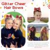 image:imageOaoleer 12Pcs Small Glitter Cheer Bows for Cheerleader45inch Rhinestones Hair Bow Elastic Band Ponytail Holder for Cheerleading Girls Sports GreenRed
