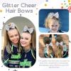 image:imageOaoleer 12Pcs Small Glitter Cheer Bows for Cheerleader45inch Rhinestones Hair Bow Elastic Band Ponytail Holder for Cheerleading Girls Sports GreenSilver