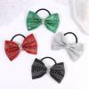 image:imageOaoleer 12Pcs Small Glitter Cheer Bows for Cheerleader45inch Rhinestones Hair Bow Elastic Band Ponytail Holder for Cheerleading Girls Sports GreenSilver