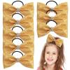 image:imageOaoleer 8Pcs Tailless Cheer Bows Boutique 6 Bling Sparkle Rhinestones Tailless Hair Bows Ponytail Holder Elastic Band Handmade for Cheerleading Teen Girls College Sports Gold