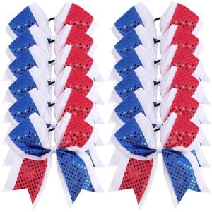 image:image12pcs 8 American Flag Cheer Bows for Girls Oaoleer 4th of July Cheerleading Hair Bow Independence Day Hair Accessories for Teens Women GirlsColor D