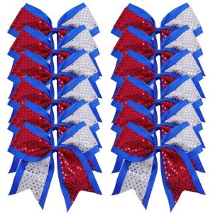 image:image12pcs 8 American Flag Cheer Bows for Girls Oaoleer 4th of July Cheerleading Hair Bow Independence Day Hair Accessories for Teens Women GirlsColor E