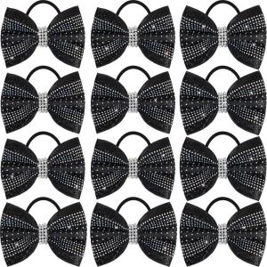 image:imageOaoleer 12Pcs Small Glitter Cheer Bows for Cheerleader45inch Rhinestones Hair Bow Elastic Band Ponytail Holder for Cheerleading Girls Sports GreenBlack