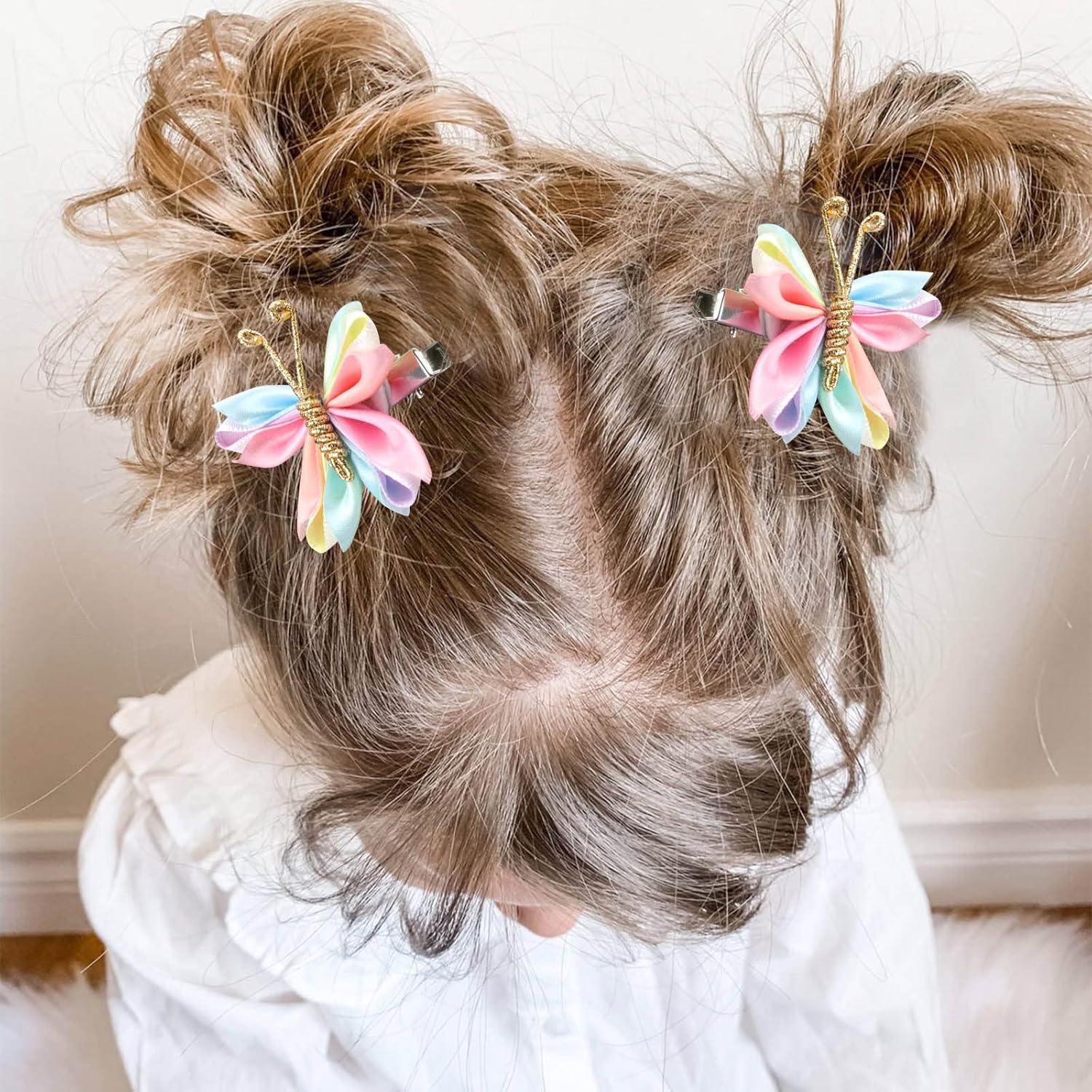 image:imageOaoleer Butterfly Hair Clips 10PCS Mini Satin Hair Bow Colorful Barrettes for Baby Girls Women Halloween Cosplaying Party Decor 2Satin Butterfly
