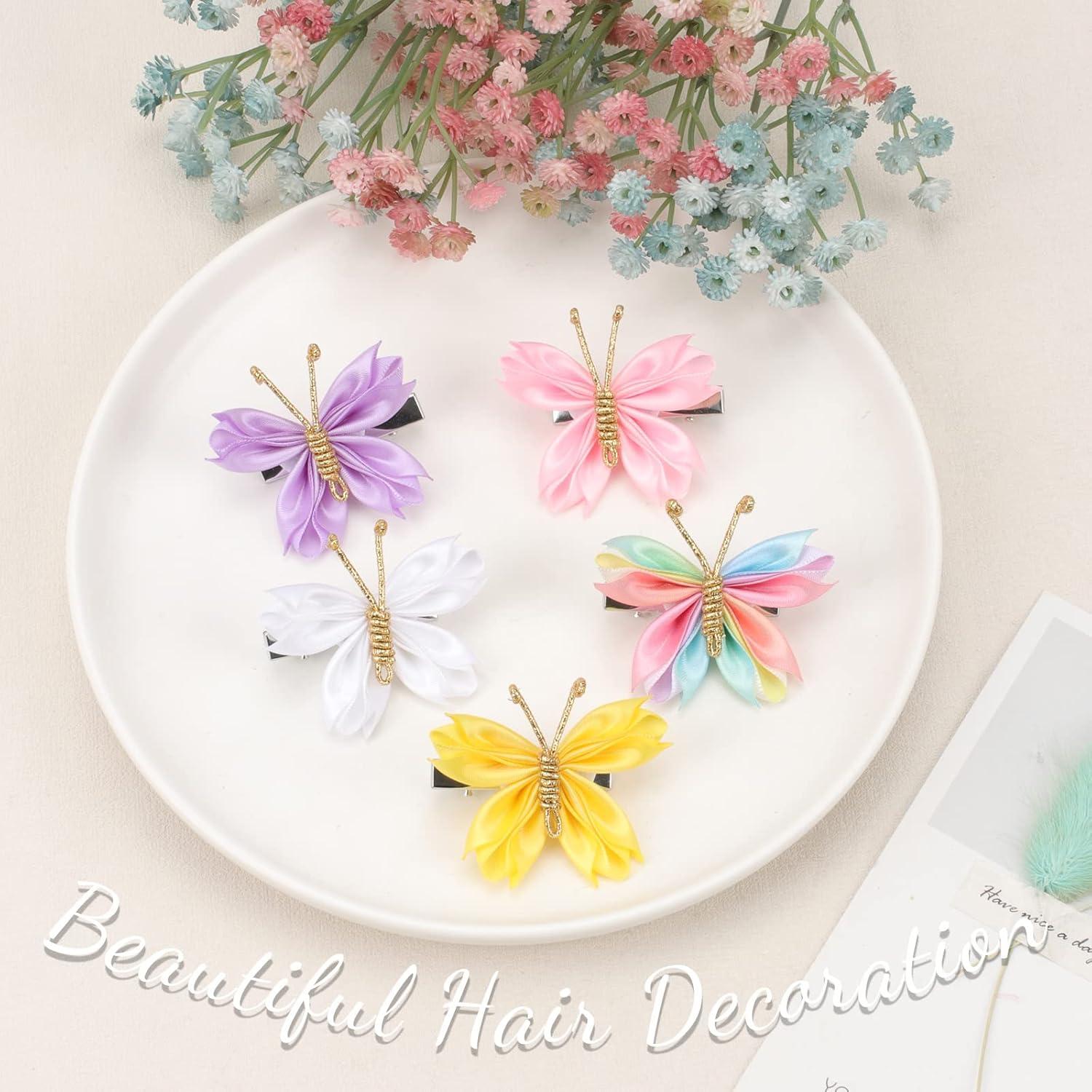 image:imageOaoleer Butterfly Hair Clips 10PCS Mini Satin Hair Bow Colorful Barrettes for Baby Girls Women Halloween Cosplaying Party Decor 2Satin Butterfly