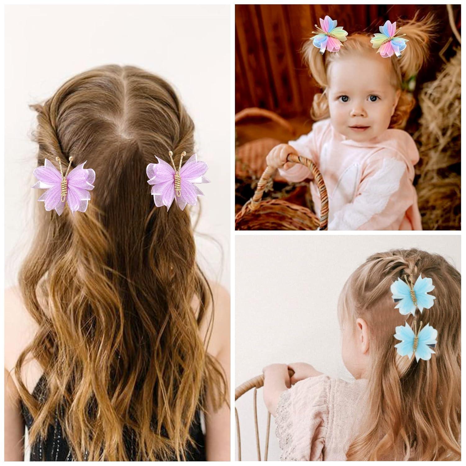 image:imageOaoleer Butterfly Hair Clips 10PCS Mini Satin Hair Bow Colorful Barrettes for Baby Girls Women Halloween Cosplaying Party Decor 2Tulle Butterfly