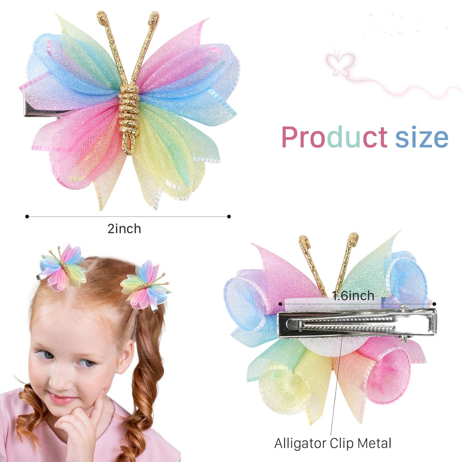 image:imageOaoleer Butterfly Hair Clips 10PCS Mini Satin Hair Bow Colorful Barrettes for Baby Girls Women Halloween Cosplaying Party Decor 2Tulle Butterfly