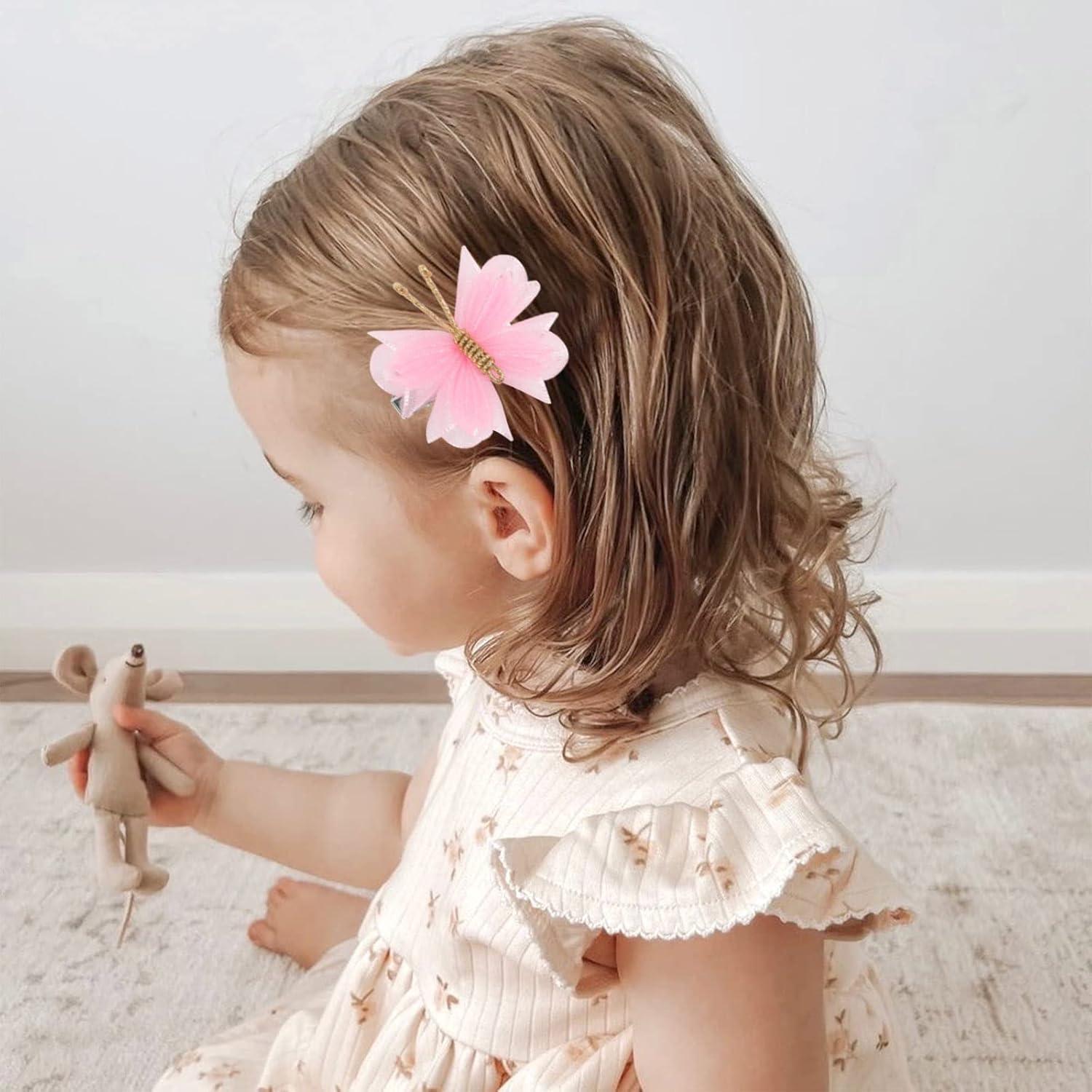 image:imageOaoleer Butterfly Hair Clips 10PCS Mini Satin Hair Bow Colorful Barrettes for Baby Girls Women Halloween Cosplaying Party Decor 2Tulle Butterfly