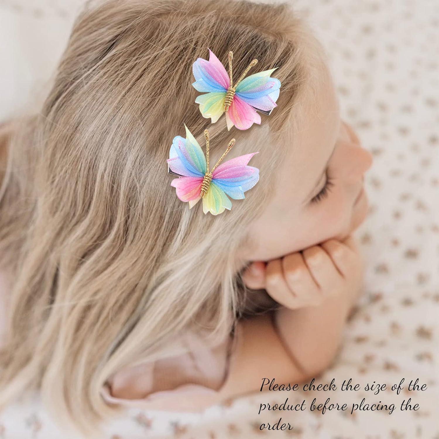 image:imageOaoleer Butterfly Hair Clips 10PCS Mini Satin Hair Bow Colorful Barrettes for Baby Girls Women Halloween Cosplaying Party Decor 2Tulle Butterfly