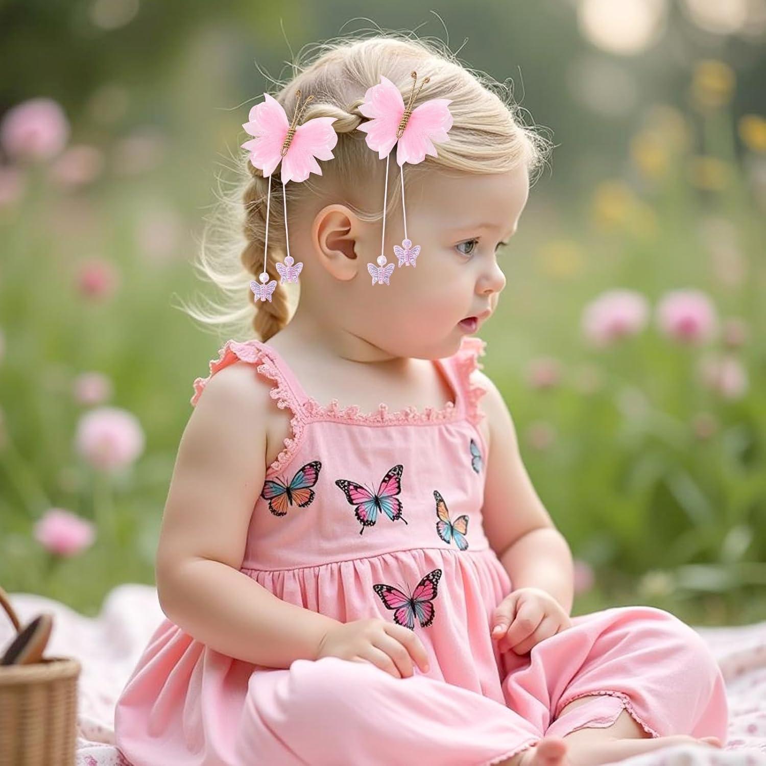 image:imageOaoleer Butterfly Hair Clips 10PCS Mini Satin Hair Bow Colorful Barrettes for Baby Girls Women Halloween Cosplaying Party Decor 2Tulle Butterfly wiith Tail