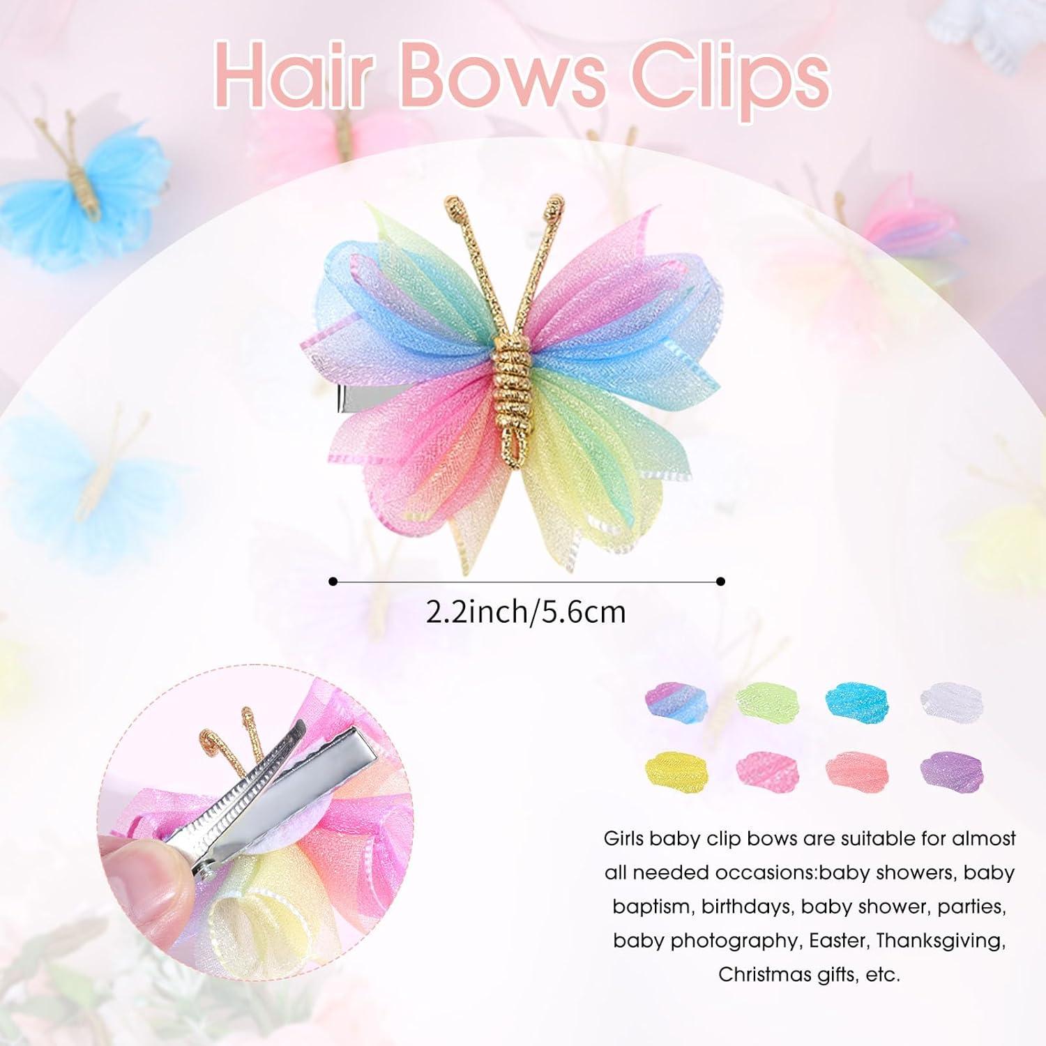 image:imageOaoleer Butterfly Hair Clips 10PCS Mini Satin Hair Bow Colorful Barrettes for Baby Girls Women Halloween Cosplaying Party Decor 2Tulle Butterfly16PCS