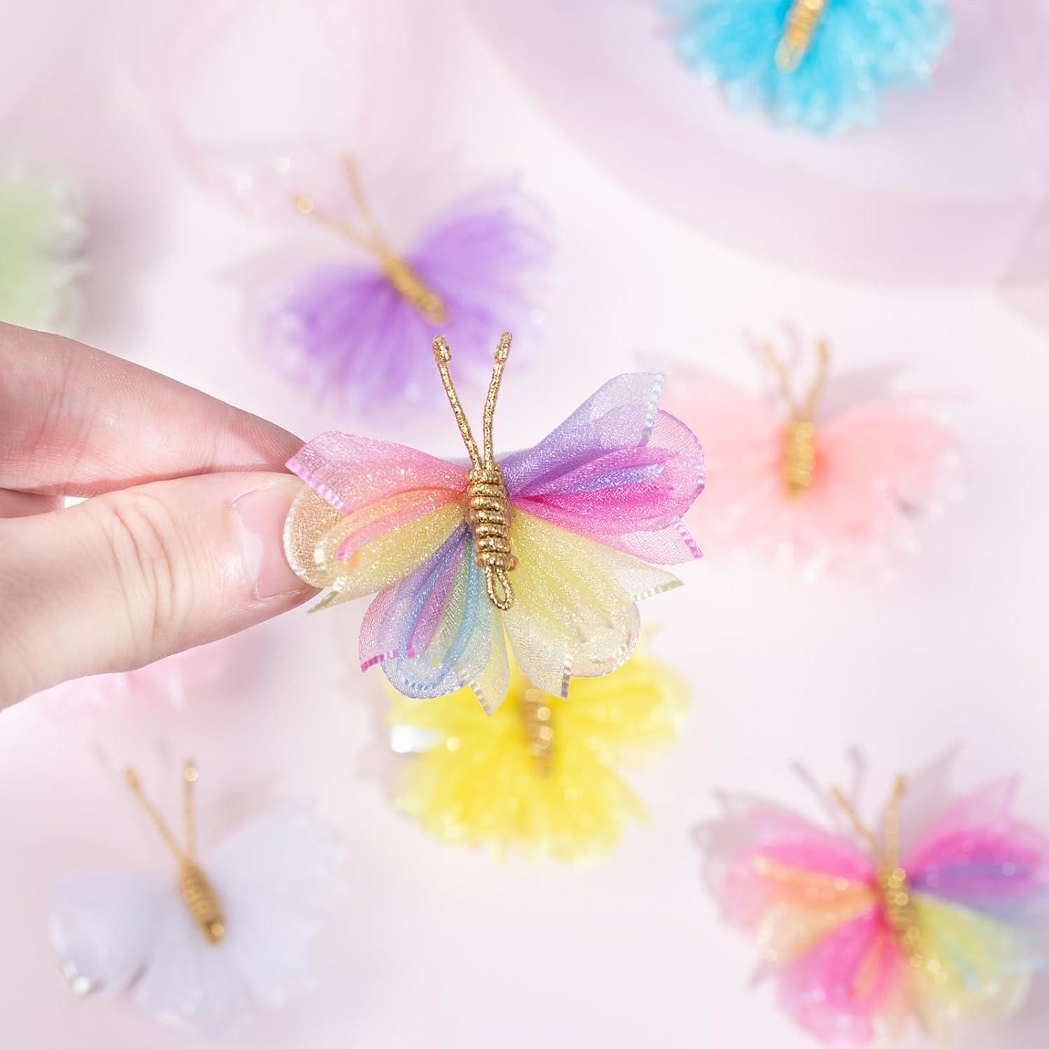 image:imageOaoleer Butterfly Hair Clips 10PCS Mini Satin Hair Bow Colorful Barrettes for Baby Girls Women Halloween Cosplaying Party Decor 2Tulle Butterfly16PCS