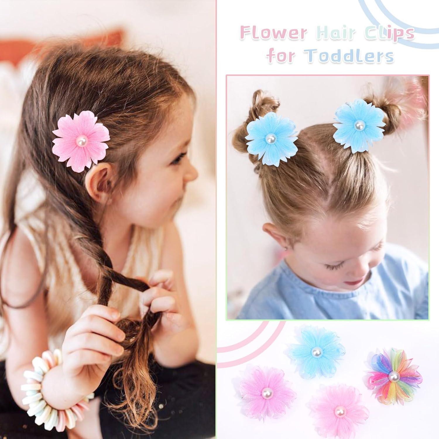 image:imageOaoleer Butterfly Hair Clips 10PCS Mini Satin Hair Bow Colorful Barrettes for Baby Girls Women Halloween Cosplaying Party Decor 2Tulle Flower