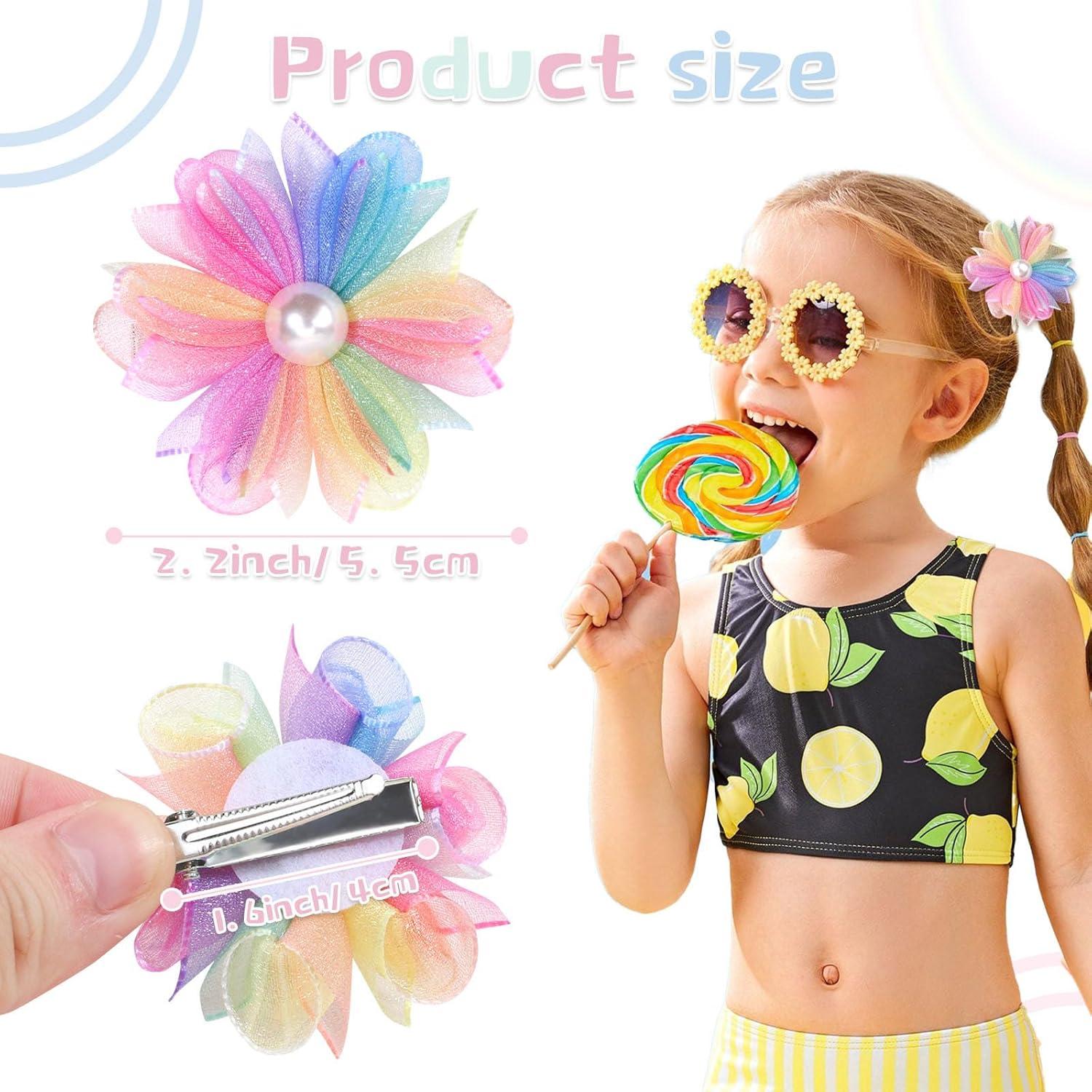 image:imageOaoleer Butterfly Hair Clips 10PCS Mini Satin Hair Bow Colorful Barrettes for Baby Girls Women Halloween Cosplaying Party Decor 2Tulle Flower