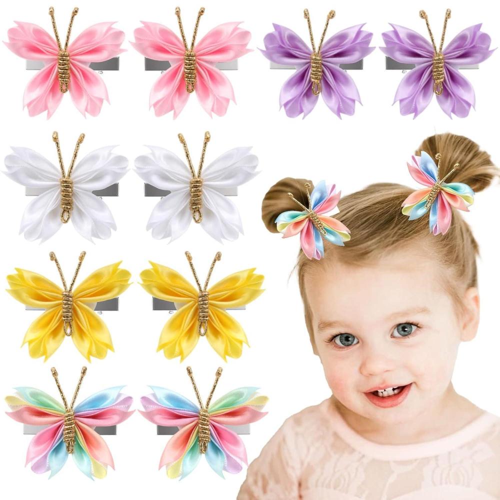 image:imageOaoleer Butterfly Hair Clips 10PCS Mini Satin Hair Bow Colorful Barrettes for Baby Girls Women Halloween Cosplaying Party Decor 2Satin Butterfly