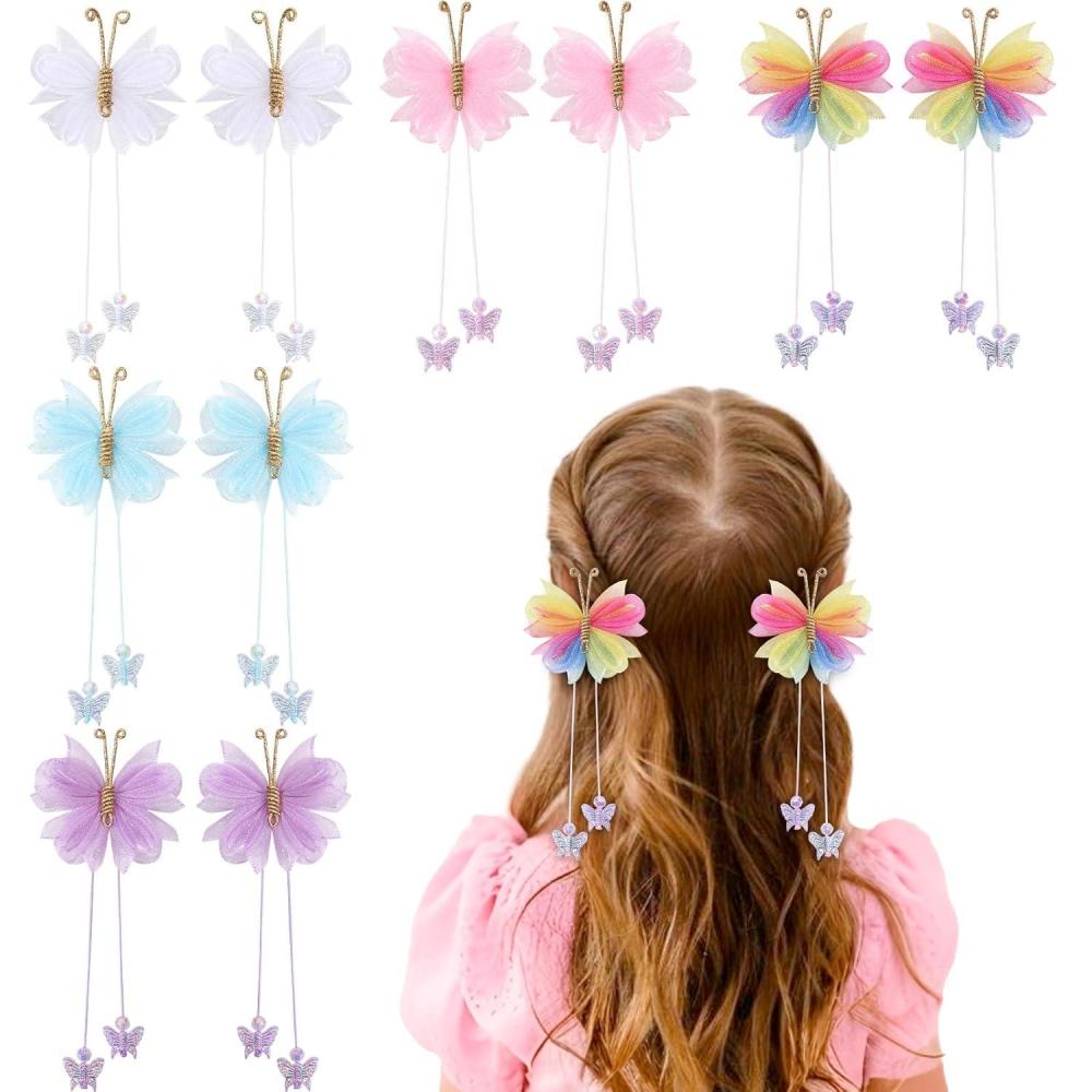 image:imageOaoleer Butterfly Hair Clips 10PCS Mini Satin Hair Bow Colorful Barrettes for Baby Girls Women Halloween Cosplaying Party Decor 2Tulle Butterfly wiith Tail