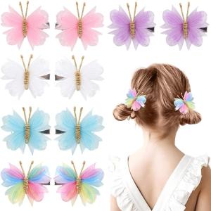 image:imageOaoleer Butterfly Hair Clips 10PCS Mini Satin Hair Bow Colorful Barrettes for Baby Girls Women Halloween Cosplaying Party Decor 2Tulle Butterfly