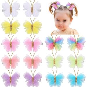 image:imageOaoleer Butterfly Hair Clips 10PCS Mini Satin Hair Bow Colorful Barrettes for Baby Girls Women Halloween Cosplaying Party Decor 2Tulle Butterfly16PCS
