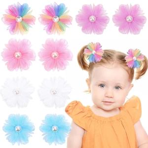 image:imageOaoleer Butterfly Hair Clips 10PCS Mini Satin Hair Bow Colorful Barrettes for Baby Girls Women Halloween Cosplaying Party Decor 2Tulle Flower