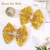 image:imageOAOLEER 2PCS Hair Bows for Girls Blue Sparkly Glitter Toddler Bows with Alligator Clips Girl Hair Accessories for Kids Teen Back to School BlueGold