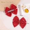 image:imageOAOLEER 2PCS Hair Bows for Girls Blue Sparkly Glitter Toddler Bows with Alligator Clips Girl Hair Accessories for Kids Teen Back to School BlueRed