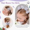 image:imageOAOLEER 2PCS Hair Bows for Girls Blue Sparkly Glitter Toddler Bows with Alligator Clips Girl Hair Accessories for Kids Teen Back to School BlueSilver