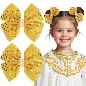 image:imageOAOLEER 2PCS Hair Bows for Girls Blue Sparkly Glitter Toddler Bows with Alligator Clips Girl Hair Accessories for Kids Teen Back to School BlueGold