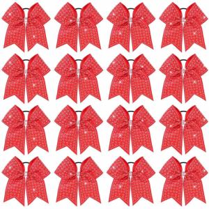 image:imageOAOLEER 16pcs Glitter Cheer Hair Bows for Cheerleader Sparkly Rhinestone Cheer Bows with Ponytail Tie Holder for Teen Girls Softball Girls GreenRed