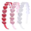 image:imageOAOLEER 3 PCS Heart Headbands for GirlsFlower HeadbandRed Pink White Rhinestone Headband Glitter Love Hairbands Party Wedding Valentines Non Slip Hair Accessories for Girls