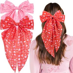 image:image2Pcs Big Glitter Layered Hair Bows for Women Girls 8 Inch Barrette Hair Clip Black Red Sparkly Large Long Bows Style Hair Accessories BlackRedValentine day