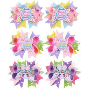 image:imageOAOLEER 6Pcs Easter Bunny Hair Bow Clips Rabbit Hair Bow Accessories for Easter Party Birthday Supplies Pink Easter BowPink Easter Bow