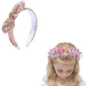 image:imageOAOLEER Glitter Headband for Girls Flower Girl Headpiece Gold Sparkly Sequin Hair Bow Headband for Girls Toddler Kid Bow Head Band