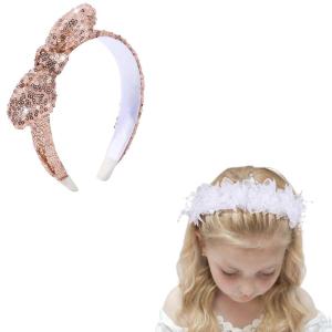 image:imageOAOLEER Glitter Headband for Girls Flower Girl Headpiece Red Sparkly Sequin Hair Bow Headband for Girls Toddler Kid Bow Head Band