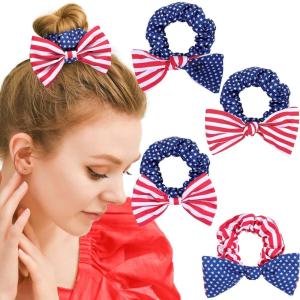 image:image4 PCS Patriotic Haitr Scrunchies Oaoleer 4th of July Hair Ties Elastics Scrunchy Bobbles Soft Hair Bands Ponytail Holder American USA Hair Accessories for Women Girls American  PolyesterAmerican  Polyester B